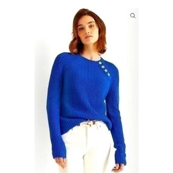 Lauren Ralph Lauren Women's Shoulder-Button Sweater Sz L Royal Blue  black label - Picture 1 of 12